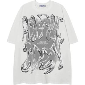 imageAelfric Eden Metalic Graphic Tees Men Y2k Oversized T Shirts Women Vintage Tees Unisex Summer TopsWhite