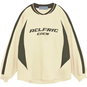 imageAelfric Eden Oversized Crewneck Sweatshirts for Men Red Vintage Graphic Pullover Loose Fit Streetwear Long Sleeve TopBeige