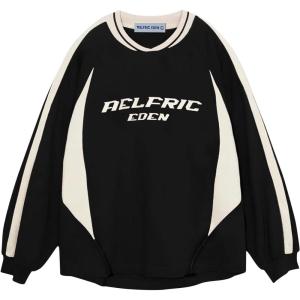 imageAelfric Eden Oversized Crewneck Sweatshirts for Men Red Vintage Graphic Pullover Loose Fit Streetwear Long Sleeve TopBlack