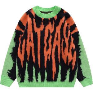 imageAelfric Eden Oversized Sweater Crewneck Flame Graphic Sweaters Casual Fall Knit Pullover TopsGreen