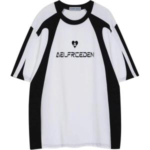 imageAelfric Eden Oversized T Shirt Mens Graphic Tees Y2K Contrast Color Streetwear Tshirts Summer Vintage Baggy TopsWhite