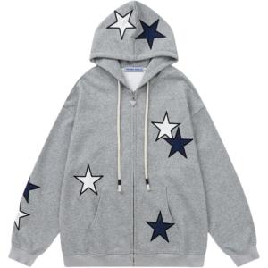imageAelfric Eden Star Zip Up Hoodie Women Oversized Graphic Hoodies Y2K Hooded Sweatshirt Aesthetic JacketsGrey
