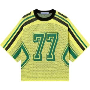 imageAelfric Eden T Shirts Oversized Number Graphic Unisex Knit Stripe Tee Color Blocking Streetwear 2025 Trend TopsYellow