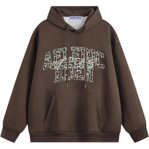 imageAelfric Eden Womens Leopard Print Pearl Hoodie Long Sleeve Oversized Sweatshirts Comfy Y2K Steetwear Pullover TopsBrown