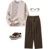 imageAelfric Eden Oversized Sweater 90s Vintage Cable Knit Long Sleeve Women Heavy Crewneck PulloverBeige