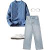 imageAelfric Eden Oversized Sweater 90s Vintage Cable Knit Long Sleeve Women Heavy Crewneck PulloverBlue