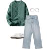imageAelfric Eden Oversized Sweater 90s Vintage Cable Knit Long Sleeve Women Heavy Crewneck PulloverGreen