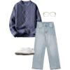 imageAelfric Eden Oversized Sweater 90s Vintage Cable Knit Long Sleeve Women Heavy Crewneck PulloverHaze Blue