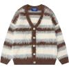 imageAelfric Eden Color Blocking Striped Fuzzy Cardigan Crewneck Vintage Oversized Button Down Knit Cardigans Sweater TopsBrown