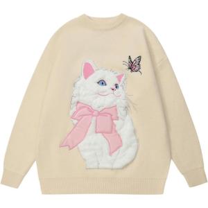 imageAelfric Eden Crewneck Sweater Cat Applique Embroidery Sweater Vintage Oversized SweaterH12yellow