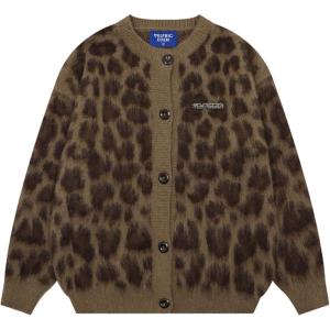 imageAelfric Eden Leopard Print Cardigan Sweaters for Women Cheetah Y2k Crewneck Button Down Knit Cardigans Long Sleeve SweaterCoffee