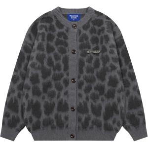 imageAelfric Eden Leopard Print Cardigan Sweaters for Women Cheetah Y2k Crewneck Button Down Knit Cardigans Long Sleeve SweaterGrey
