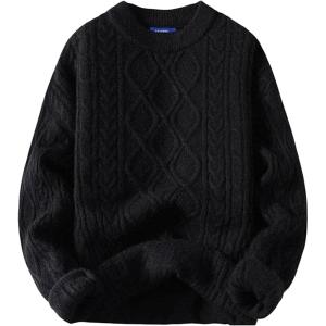 imageAelfric Eden Oversized Sweater 90s Vintage Cable Knit Long Sleeve Women Heavy Crewneck PulloverBlack