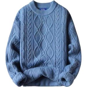 imageAelfric Eden Oversized Sweater 90s Vintage Cable Knit Long Sleeve Women Heavy Crewneck PulloverBlue