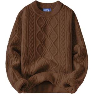 imageAelfric Eden Oversized Sweater 90s Vintage Cable Knit Long Sleeve Women Heavy Crewneck PulloverCoffee