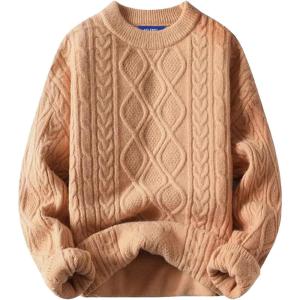 imageAelfric Eden Oversized Sweater 90s Vintage Cable Knit Long Sleeve Women Heavy Crewneck PulloverKhaki