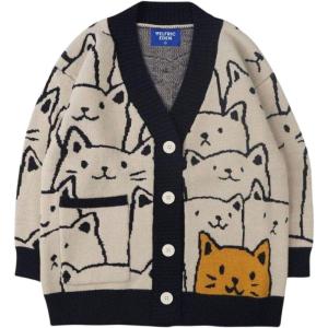 imageAelfric Eden Women Cardigan Sweater Cat Cartoon Graphic Open Front V Neck Oversized Knit Casual Coat 2025 OutfitsBlue