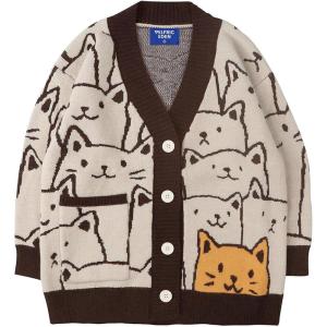 imageAelfric Eden Women Cardigan Sweater Cat Cartoon Graphic Open Front V Neck Oversized Knit Casual Coat 2025 OutfitsCoffee