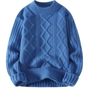 imageAelfric Eden Womens Cable Knit Sweater Oversized Chunky Rory Gilmore Crewneck Solid Long Sleeve Pullover Knitted SweaterBlue