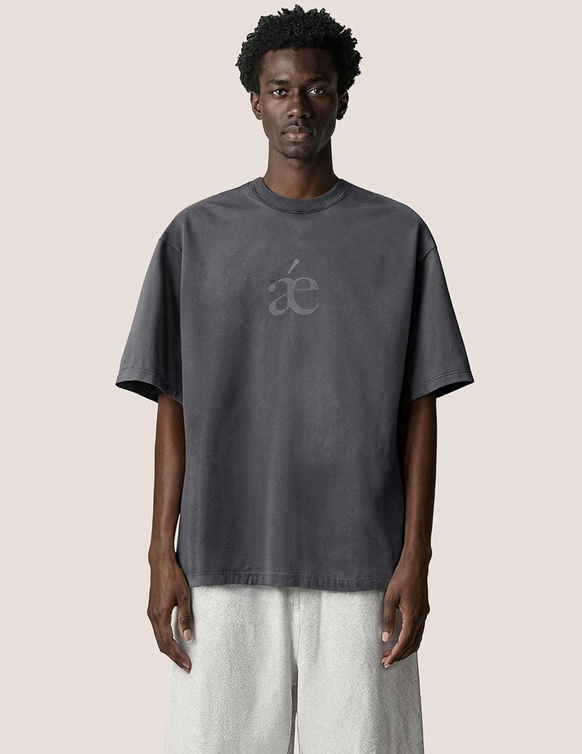 imageAelfric Eden Mens Acid Wash T Shirts Oversized Heavyweight Cotton Vintage Tees Streetwear Casual Short Sleeve TopsDark Grey