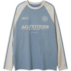 imageAelfric Eden Long Sleeve Shirts Color Block Print Tops Crewneck Oversized Y2k Streetwear Sweatshirts 2025 Trendy TopsBlue