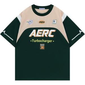 imageAelfric Eden Mens Oversized Color Blocking T Shirt Racing Print Tee Vintage Streetwear Casual T Shirts Y2k TopsGreen