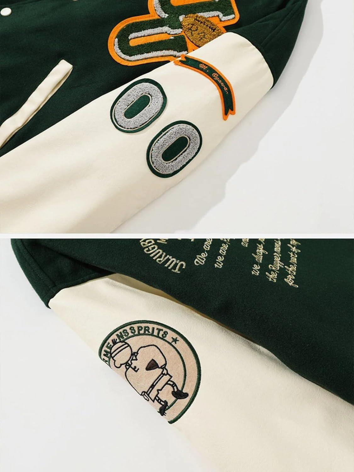imageAelfric Eden Vintage Patchwork Varsity Jacket Oversized Streetwear Letter Graphic Jacket Unisex Embroidery Casual CoatsAa8green