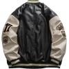 imageAelfric Eden Mens PU Jacket Oversized Varsity Jacket Zipper Closure Casual Patchwork Lamb Collar Winter CoatsE1black