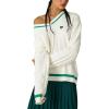 imageAelfric Eden Womens Oversized Cable Knit V Neck Sweaters Oversized Pullover 2025 Fall Fashion OutfitsWhitegreen