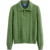 imageAelfric Eden Womens Cable Long Sleeve Sweaters Solid Lapel V Neck Knit Casual Soft Pullover 2025 Fall Fashion OutfitsGreen