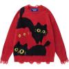 imageAelfric Eden Womens Pullover Sweater Color Blocking Cat Graphic Sweater Casual Soft Warm Fall Winter Knitted TopsRed
