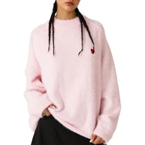 imageAelfric Eden Fuzzy Soft Sweaters Mohair Oversized Solid Sweaters Crewneck Knit Casual Pullover 2025 Trendy OutfitsPink