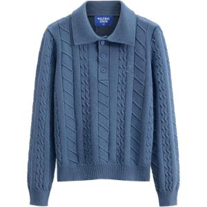 imageAelfric Eden Womens Cable Long Sleeve Sweaters Solid Lapel V Neck Knit Casual Soft Pullover 2025 Fall Fashion OutfitsDark Blue