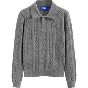 imageAelfric Eden Womens Cable Long Sleeve Sweaters Solid Lapel V Neck Knit Casual Soft Pullover 2025 Fall Fashion OutfitsGrey
