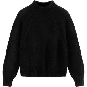 imageAelfric Eden Womens Oversized Cable Knit Fall Sweater Mock Neck Long Sleeve Knit Pullover Sweater Tops 2025Black