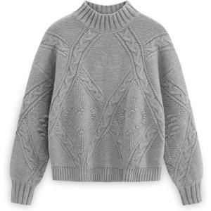 imageAelfric Eden Womens Oversized Cable Knit Fall Sweater Mock Neck Long Sleeve Knit Pullover Sweater Tops 2025Gray