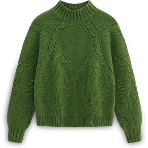 imageAelfric Eden Womens Oversized Cable Knit Fall Sweater Mock Neck Long Sleeve Knit Pullover Sweater Tops 2025Green