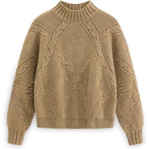 imageAelfric Eden Womens Oversized Cable Knit Fall Sweater Mock Neck Long Sleeve Knit Pullover Sweater Tops 2025Khaki