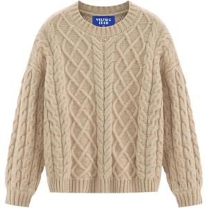 imageAelfric Eden Womens Oversized Sweaters 2025 Cable Knit Chunky Sweater Lantern Sleeve Crewneck Pullover Loose OutfitsBeige