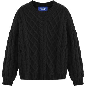 imageAelfric Eden Womens Oversized Sweaters 2025 Cable Knit Chunky Sweater Lantern Sleeve Crewneck Pullover Loose OutfitsBlack