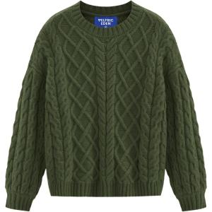 imageAelfric Eden Womens Oversized Sweaters 2025 Cable Knit Chunky Sweater Lantern Sleeve Crewneck Pullover Loose OutfitsGreen