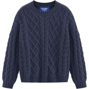 imageAelfric Eden Womens Oversized Sweaters 2025 Cable Knit Chunky Sweater Lantern Sleeve Crewneck Pullover Loose OutfitsNavy Blue