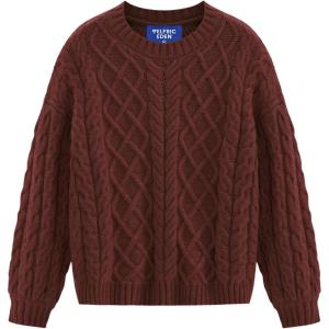 imageAelfric Eden Womens Oversized Sweaters 2025 Cable Knit Chunky Sweater Lantern Sleeve Crewneck Pullover Loose OutfitsRed