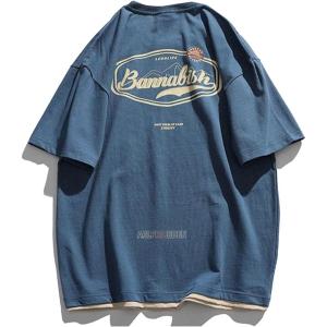 imageAelfric Eden Mens Oversized T Shirts Tees Graphic Tee Print Crew Neck Cotton Tops Streetwear Casual ShirtBlue