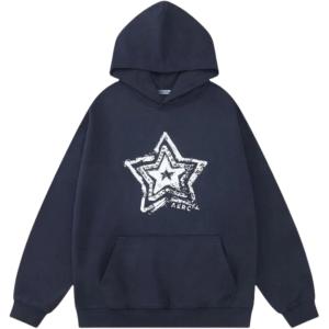 imageAelfric Eden Graphic Hoodies for Women Graffiti Star Print Hoodie Y2k Oversized Hoodies Pullover Streetwear SweatshirtsNavy Blue