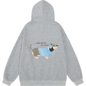 imageAelfric Eden Headset Dachshund Hoodie Graphic Hooded Sweatshirt Loose Vintage Unisex Long Sleeve PulloverGrey