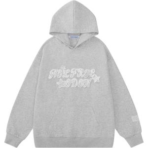 imageAelfric Eden Womens Graphic Hoodies Star Lace Print Hoodie Pullover Y2k Cute Oversized Hooded SweatshirtGrey