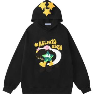 imageAelfric Eden Womens Graphic Hoodies Walking Star Print Hoodie Unisex Oversized Long Sleeve Streetwear Hooded PulloverBlack