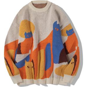 imageAelfric Eden Cartoon Dinosaur Sweaters Graphic Crewneck Printed Oversized Pullover Sweater Couple TopsApricot