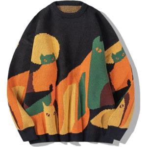 imageAelfric Eden Cartoon Dinosaur Sweaters Graphic Crewneck Printed Oversized Pullover Sweater Couple TopsBlack